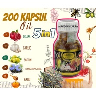200 Kapsul 5 in 1 HABBATUSSAUDA+MIYAK ZAITUN+MADU YEMEN+GARLIC+DELIMA