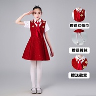 Childrens Primary And Secondary School Students National Day Chorus Costume Host Dress Female Red Pa
