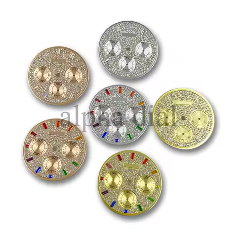 29.5mm Colorful White Gem-Set Diamond Tiger 3 Eyes Watch Dial Suitable for Seiko VK63 Quartz Movemen