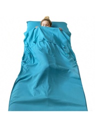 睡袋內襯便攜旅行床單,附枕頭位210*75cm單人睡袋,適合野營旅社野餐徒步旅行之用