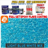 LIGHT BLUE WHITE MIX DIY Full Set Epoxy Colour Flake Coating Toilet Floor (FREE TOOL+1KG FLAKE+1L PRIMER+1L CLEAR) Paint