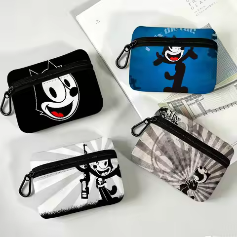 F-Felix Cartoon The C-Cat Mini Hanging Oxford Cloth Coin Bag Durable Zipper Key Card Pouch With Cara
