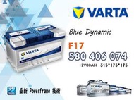 【茂勝電池】VARTA 華達 F17 580406074 德國製 進口車 國產車 汽車電瓶 歐規電池 同LBN4