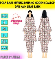 POLA BAJU KURUNG PAHANG MODEN SCALLOP DAN KAIN LIPAT BATIK