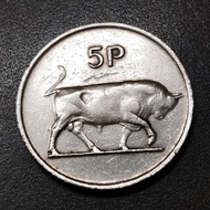 Ireland Bull 5 Pence 1976 ( Large Type )