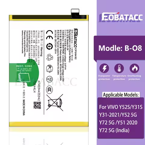 EOTABACC 100% New High Quanlity Battery B-O8 For VIVO Y52S/Y31S/Y31-2021/ Y72 5G /Y51 2020/Y52 5G/Y7