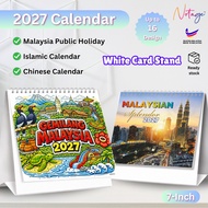 2027 Table Calendar White Stand | Simple Flip Desk Calendar | Malaysia Public Holiday | Aesthetic Ka