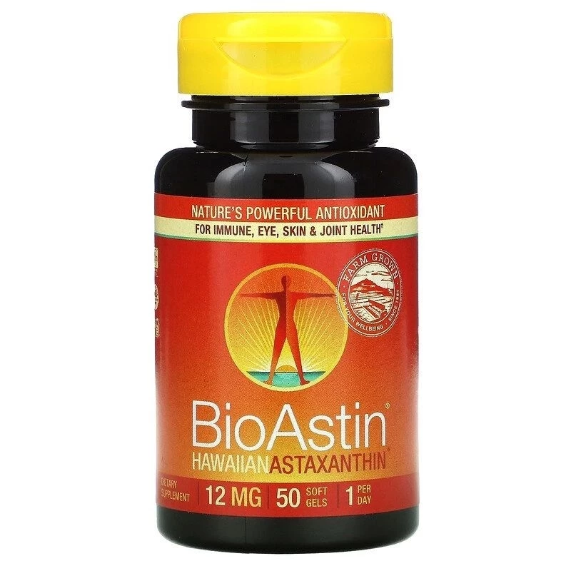 ￼สาหร่ายแดง (Astaxanthin) Bioastin เข้มข้มฝาสีเหลืองเข้ม12mg 50 เม็ดนำเข้าจากUSAEXP008/2025