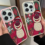 Cute Christmas Strawberry Bear Phone Case Compatible for IPhone 11 12 13 Pro 14 15 7 8 Plus SE 2020 XR X XS Max TPU Soft Silicone Case Shockproof Cover Lens Protective