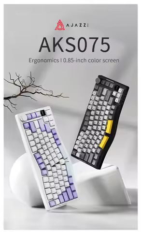AJAZZ AKS075 wireless BT mechanical keyboard ergonomic three-mode 0.85-inch color screen + volume kn