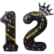 40 Inch Black Foil Balloon Number 12,Crown 12th Birthday Party Decorative Balloons,Number Large Numb