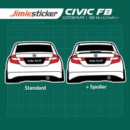 Sticker Kereta Honda Civic FB, Sticker Belakang Kereta, Custom Warna dan Nombor Plate.