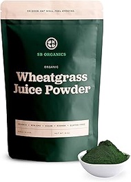 SB Organics Wheatgrass Juice Powder - 8 oz Bag of Organic Non-GMO Vegan Kosher Dried Wheat Grass Juice Made in USA - Free of Gluten, Dairy, and Soy