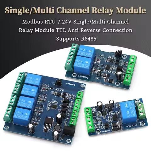 Modbus RTU Relay Module 1 2 4 Channel 7-24V RS485 TTL UART Output 12V Input 485 Communication TTL Pi