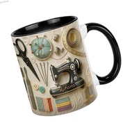 GB Easy To Cleaning Sewing Design Ceramic Cup Dishwasher Friendly Smooth Front 11oz Drinking Cup For