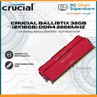 Crucial Ballistix 32GB (2x16GB) DDR4 2666Mhz CL16 Gaming Memory RAM (RED) - BL2K16G26C16U4R