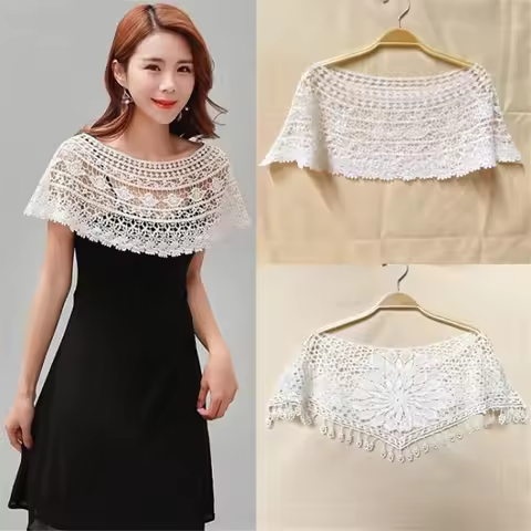 Summer Knitted Hollow Thin Lace Fake Collar Shawl Pullover Short Suspender Skirt False Collar Detach