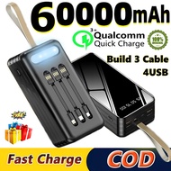 100% 60000mAh power bank With 4 cable Portable charger Super Type C powerbank fast charging For phon