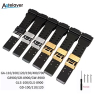 Aotelayer 16mm Watch Band for Casio G-Shock GA-110 GA-400 GD-120 Stainless Steel Loop Hoop Ring Replacement Resin Rubber Watch Band