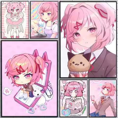 Hot D-DDLC Game Characters Natsuki Anime posters Self-adhesive Paper Print Home Living Room Bedroom 