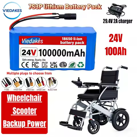 Durable 7s3p Battery 24V 100Ah Rechargeable 18650 Lithium Battery Pack with 29.4V 2A Charger for Ele