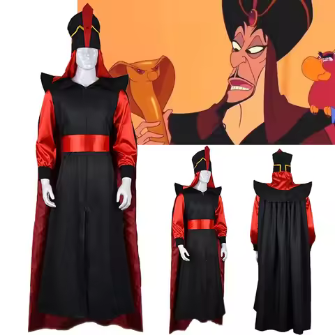 The Arabian Nights Aladdin Jafar Cosplay Costume Jafar Wizard Cape and Hat Clothes Suit Aldult Hallo