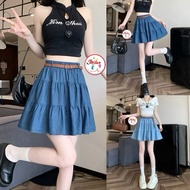 Short flared jean skirt above the knee with soft, cool lining