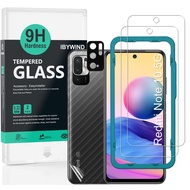 IBYWIND Tempered Glass Screen Protector For Redmi Note 10 5G/Poco M3 Pro 5G(2Pcs),1 Camera Lens Protector,1 Backing Carbon Fiber Film,Easy Install
