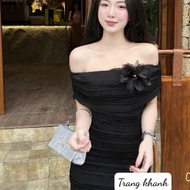 Long off-the-shoulder dress, off-the-shoulder ruffle dress, pretty lace off-the-shoulder dress with 