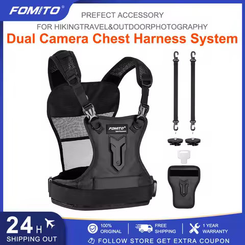 FOMITO Dual Camera Harness Multi Carrying Chest Vest System with Side Holster for Canon Nikon Sony O