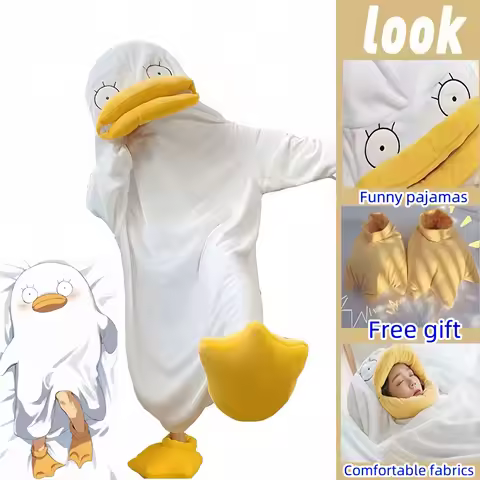 New Funny Gintama Elizabeth Cosplay Pajamas Cartoon Duck Sleeping Bag for Adults Soft Flannel Lounge