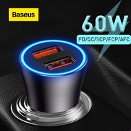 Baseus Car Charger 60W 65W 40W Fast Charging Dual Port USB Type-C Phone Charge Car Lighter Slot Char