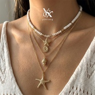 YX Soft Clay Starfish Shell Necklace Y2K Aesthetic Layered Pendant Set Of 4 Cute Beach Party Gift Fo