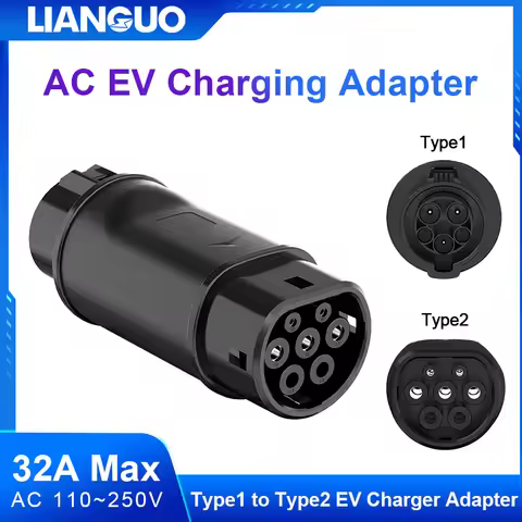 Type1 to Type2 EV Car Adapter Electric Vehicle Charging Connector 32A Max AC 110V~250V Type 1 to Typ