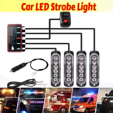 Auto LED Police Lights LED Strobe Beacons Light Stroboscopes 12V Grille Emergency Warning Lamp Red B