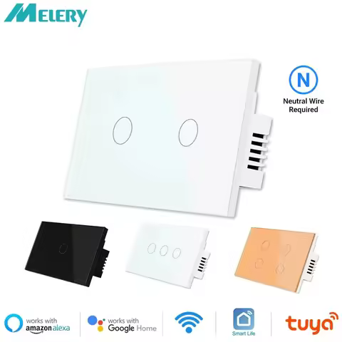 Melery Wifi Smart Light Switch 1/2/3/4 Gang Glass Wall Touch Sensor 2/3 Way Wireless Remote Control 