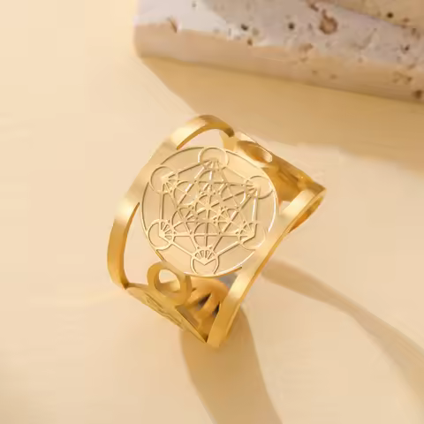 COOLTIME Solomon Flower of Life Chakra Ring Stainless Steel Archangel Sacred Geometry Metatron Finge