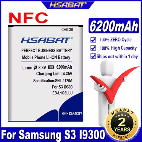 HSABAT Battery 6200mAh for Samsung Galaxy S3 Grand DUOS Neo SIII i9300 i9300i i9308 i9305 i9082 i908
