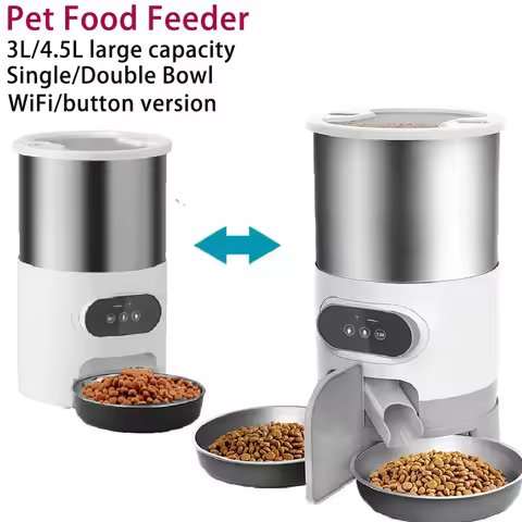 3L/4.5L Automatic Cats Dispenser Smart Cat Dog Food Feeder Single/Dual Stainless Steel Bowls Pets Ti