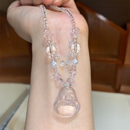 Crystal Buddha Necklace Mozambique Pink Crystal Buddha Neck Necklace Pink Crystal Sweater Chain Moza