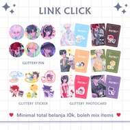 LINK CLICK SANRIO MERCH | GLITTERY PIN | GLITTERY PHOTOCARD | GLITTERY STICKER | GLITTER LAMINATION