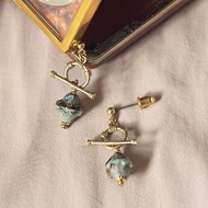 【限量】造型OT釦 可拆古董玻璃珠多戴法耳環-B款青藍色