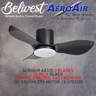 (LOWEST PRICE GUARANTEED) AEROAIR AA335 35 46 52inch DC Motor Ceiling Fan - with/without LED Light - Last Memory / 6 Speeds Remote Control