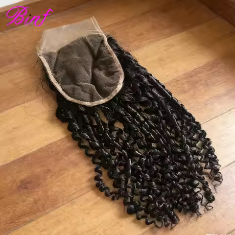 4X4 Lace Closure Brazilian Pixie Curls Lace Closure 100% Human Hair 4x4 Cloure Natural Color Raw 13X