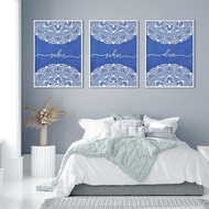 Set of 3 Mandala Flower Islamic Poster Wall Art Pictures Print Blue Canvas Paintings For Living Room