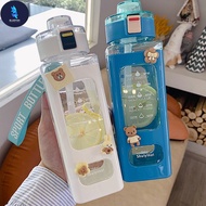 BF Ins Style Square Bear Water Bottle Large Capacity Bottle Student Portable Bottle With Straw Plast