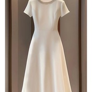 Korean White Elegant Chic Civil Wedding Midi Dress 066