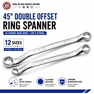 45° Double Offset Ring Spanner 12PT, Chrome Vanadium Steel – 8×10mm to 22×24mm