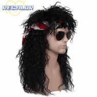REGALORSP Halloween Party Cosplay Wig, Fluffy Punk 70s 80s Rockstar Wig, Long Curvy Mullet Wig