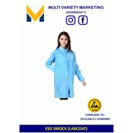 MVM-ESD Smock Round Neck Stripe Zip Type White/Blue,Come White Side Pocket ,Perfect For Electronic,L